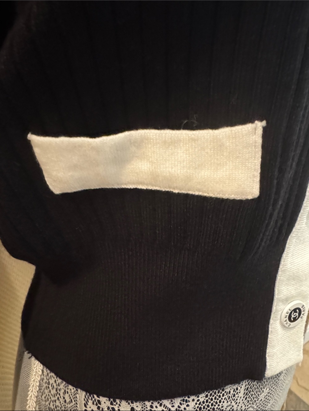 Classic Black and White CC Button Down Sweater - Picture 8 of 17